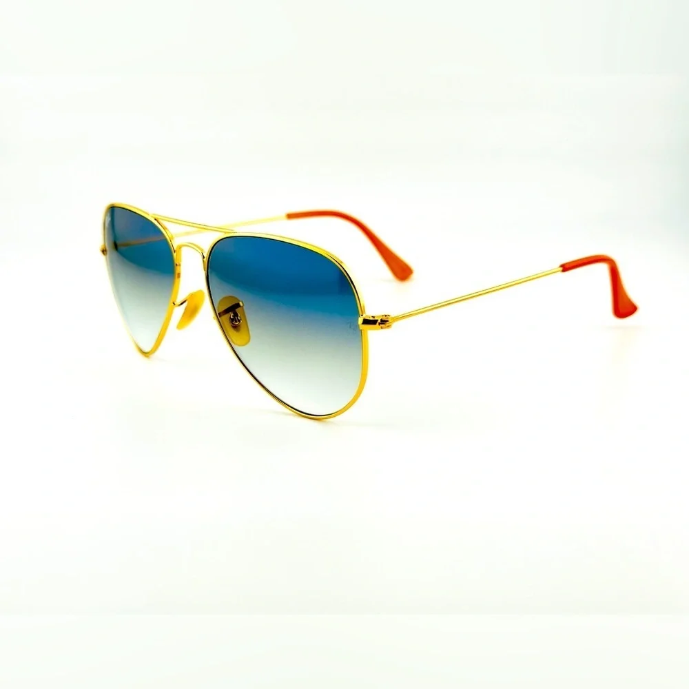 Ray-Ban Aviator Sunglasses RB3025 Blue Gradient Crystal Lens Gold Frame UNISEX! - Picture 10 of 15